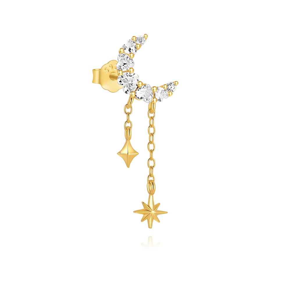 CANNER 1PC 925 Silver Eight-pointed Star CZ Piercing Earring For Women Tassel Chain Stud Earring Party Fine Jewelry
