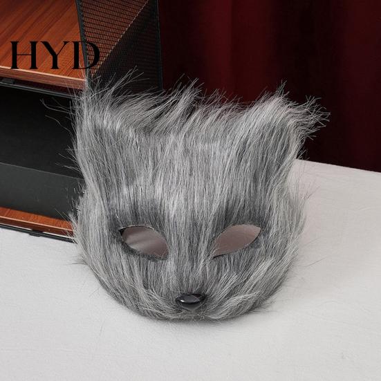 Lightweight Cosplay Animal Mask Long Fur White Fox Half Face Mask, Halloween Masquerade Comfortable Elegant Fairy for Ancient Style Photoshoot