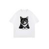 Oversized T Shirt Black Cat Print For Casual Wear