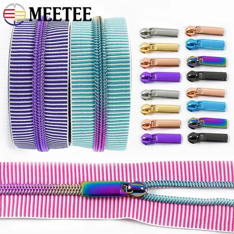 2-5Meters 5# Meetee Striped Nylon Zippers Tape for Sewing Plastic Roll Coil Zip By The Meter Zipper Closure Garment Accessories