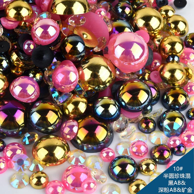 Mixed Abs Semicircular Pearl Resin Flat Bottom Diamond Set Imitation Pearl Mixed Size Diy Jewelry Accessories