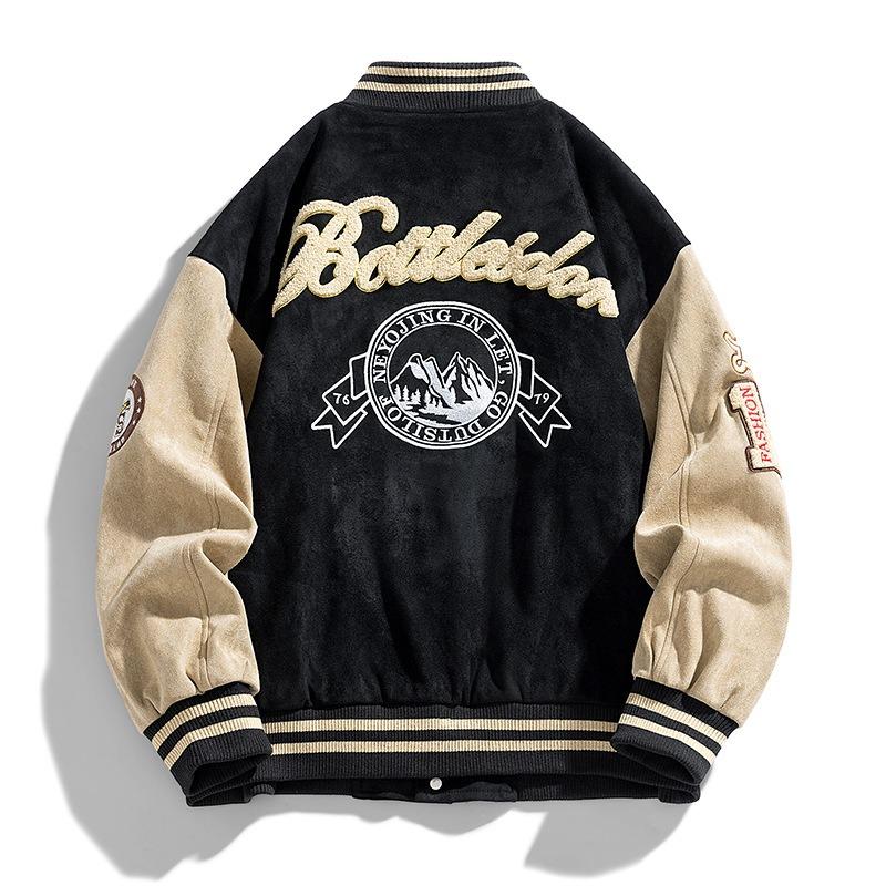 2025 New Spring and Autumn Jacket Men's Jacket Casual Suede Fleece Baseball Jersey American Street Style Embroidered Baseball Collar