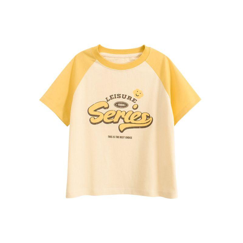 Children's Brand Raglan Sleeve Short-Sleeve T-Shirt 2026 Summer New Color-Blocking Printed Top for Boys and Girls Trendy Kids' Fashion