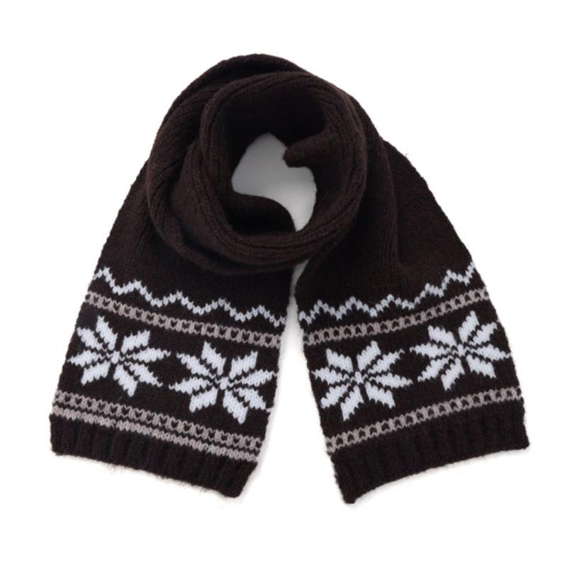Conjunto Coreano Retrô de Chapéu de Lã Tricotado e Cachecol - Listras Floco de Neve de Inverno