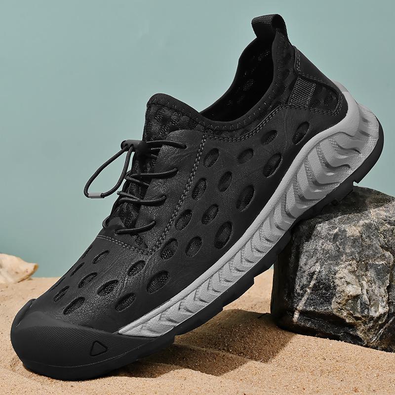 

Летняя уличная сетчатая обувь мужская дышащая повседневная походная обувь мужская толстая подошва 38 чёрный
