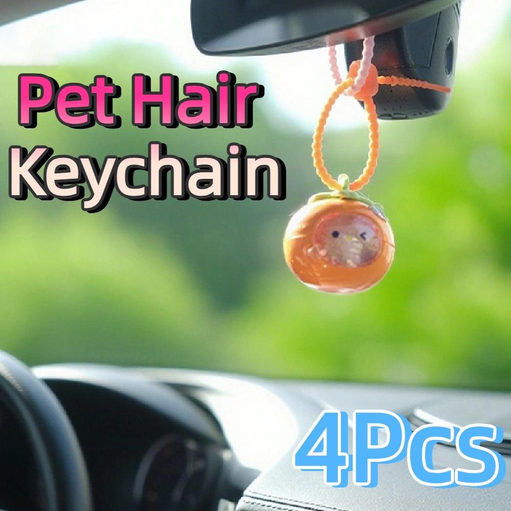 4Pcs Portable Pet Hair Keychain Transparent Dog Fur Storage Pendant  for Dog Cat Hair and Ashes