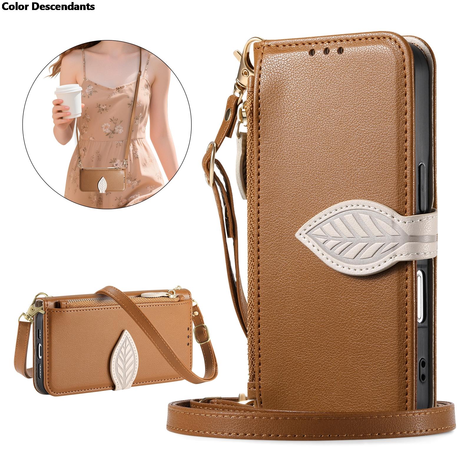 

Zipper Wrist Strap Leather Wallet with Card Slot Phone Case for IPhone 17 Air 16 16E 15 14 13 12 Pro Max Plus Protective Cover iPhone 16 коричневий