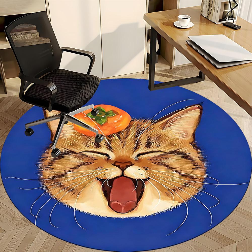 1PC Cat Tomato Office Round Area Rug, Mat Suitable ForOffice, Under Office Chairs Bedroom Living Room Home Decor, Room Deco