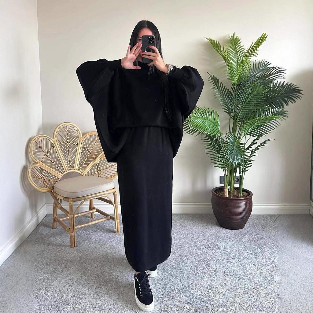 European & American Women's Autumn 2025 Lazy Style Long Dress Sweater Two-Piece Set