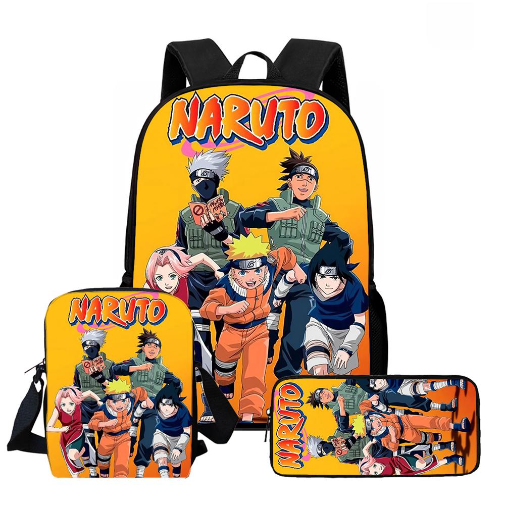 3Pcs Set Kids Backpack with Crossbody Bag & Pencil Bag, Cartoon NARUTO Lightweight School Bag for Boys & Girls Aged 5-9