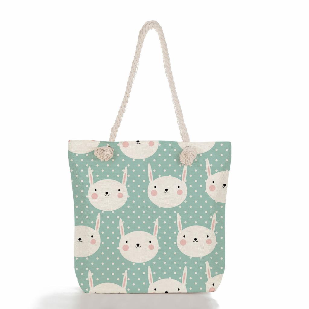 Multifunctional Animal Printed Thick Rope Shoulder Beach Bag Casual Large Capacity Handbag 7599