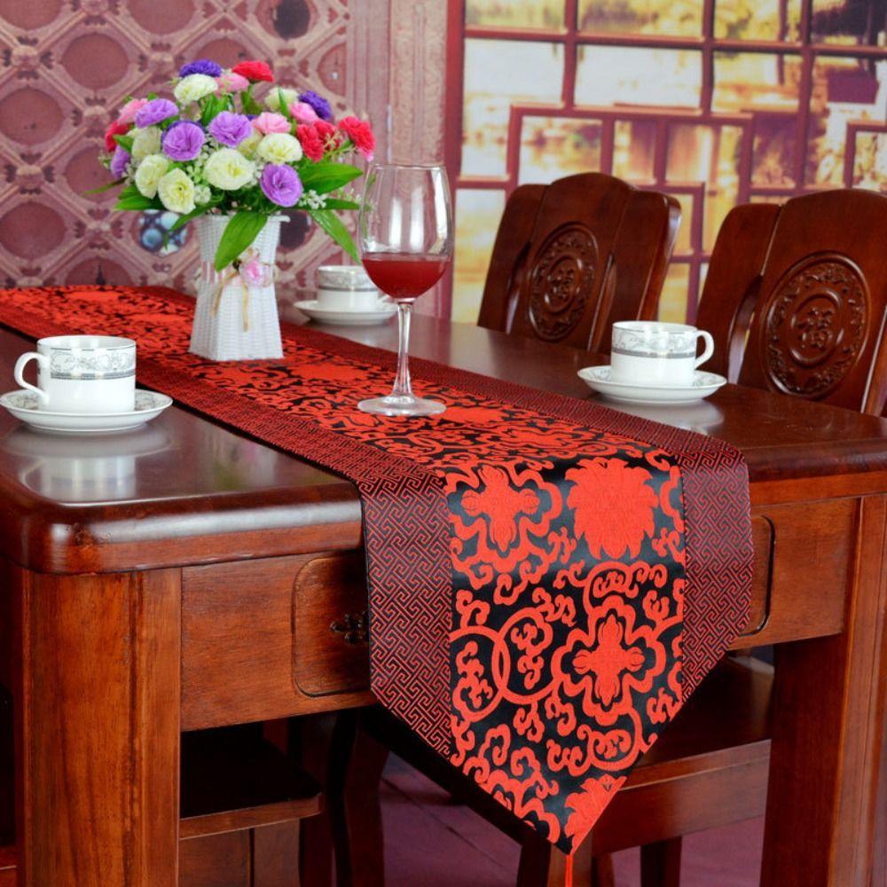 Long Satin Embroidery Wedding Chinese Style Table Cover Table Runner Table Decoration TableCloth