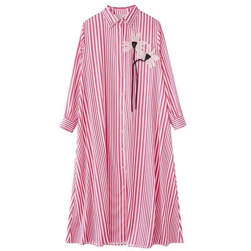 Long sleeve Plus size vintage Stripe floral new in dresses for women casual loose spring autumn Shirt dress