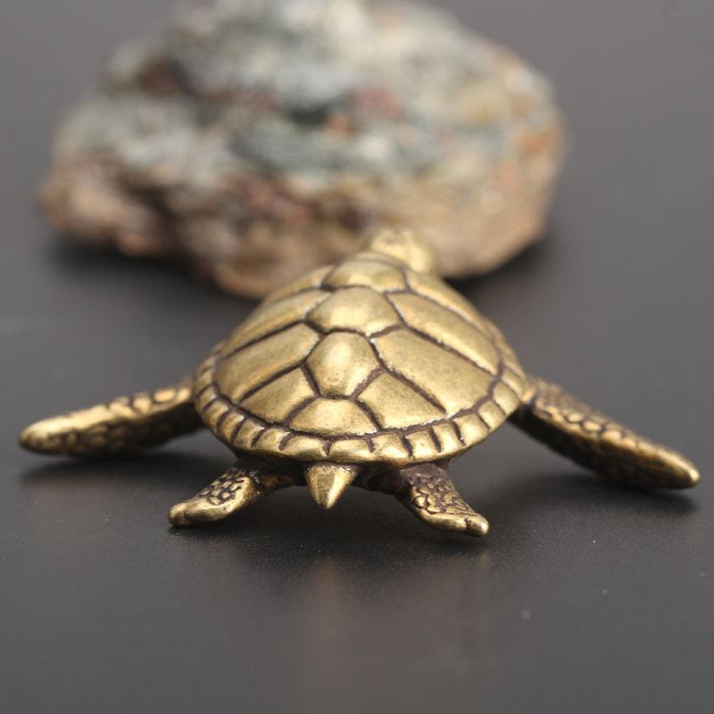 Brass Turtle Statue Desktop Ornaments Vintage Copper Tortoise Miniatures Figurines Toy Model Home Decorations Accessories