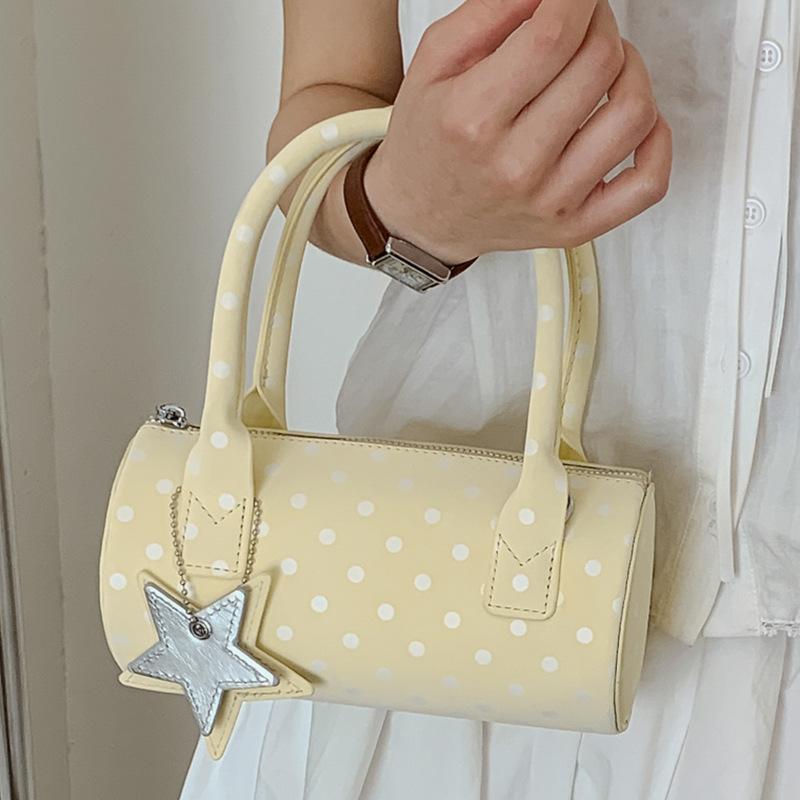French Vintage Polka Dot Shoulder Bag for Women Sweet PU Leather Crossbody Bag Underarm Pillow Bag with Star Pendant