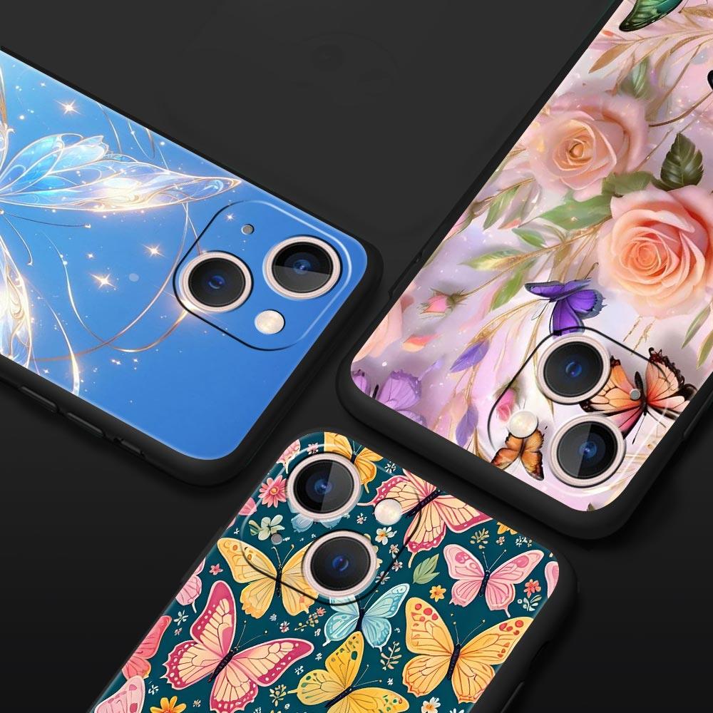 Butterfly Design Phone Case Cover for iPhone 17 16 15 14 13 12 Pro Max 11 Pro Max 17 AIR Plus Shockproof Soft TPU Shell Fundas