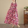 New Vintage Floral Maxi Dress Women Plus Size Oversize Long Sleeve Loose Basic Spring Long Dress