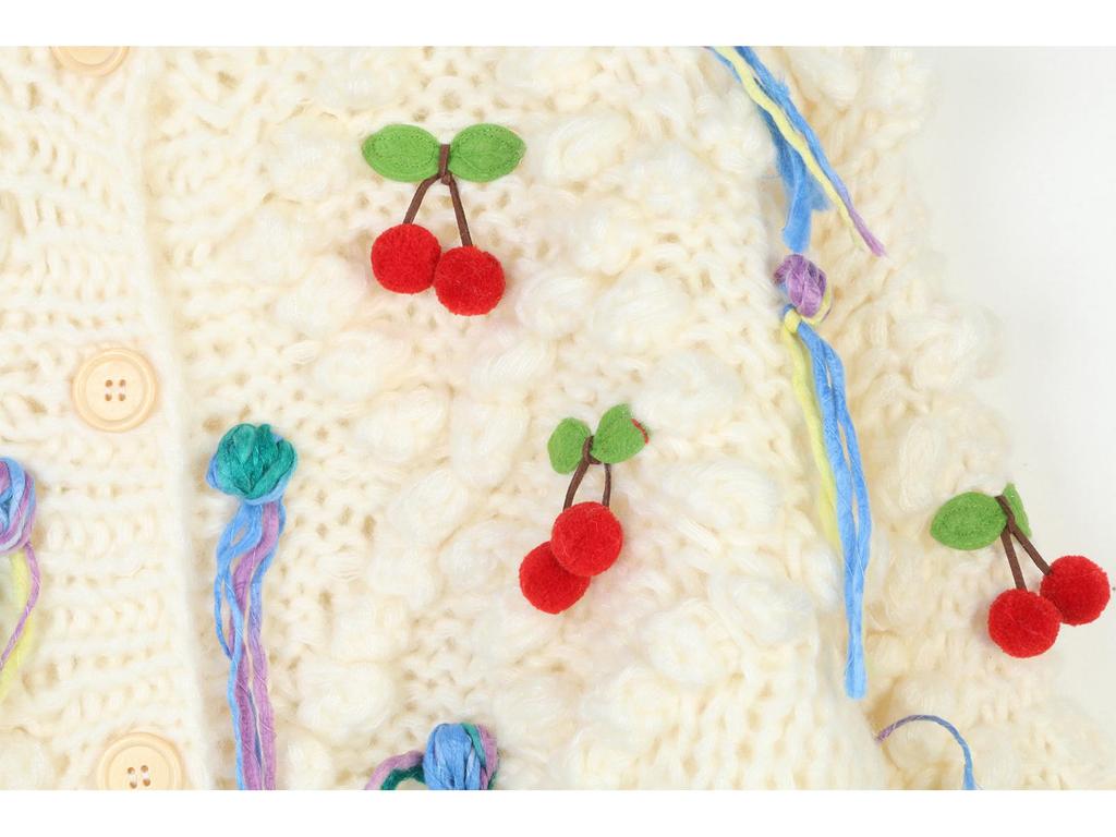 Koreanische Handgestrickte Blumenstrickjacke - Herbst/Winter Damen Langarm Rundhals Pullover Mantel