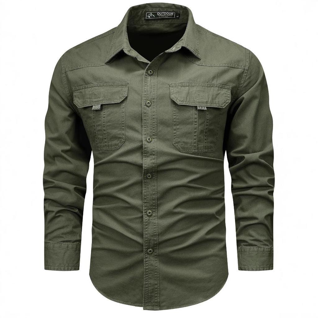 2025 Men's Pure Cotton Long-Sleeved Casual Shirt - Trendy Spring/Autumn Workwear Top