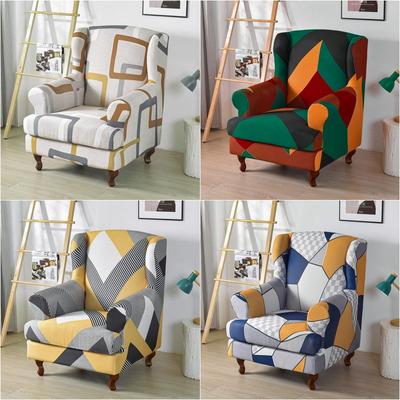 Housse de chaise à ailes imprimée géométrique, en Spandex extensible, antidérapante, élastique, antidérapante, avec housse de coussin de siège