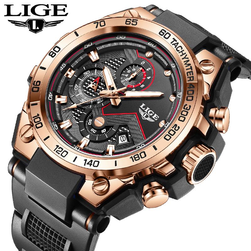 LIGE military Men's watches waterproof calendar Fashion clock luminous quartz wristwatch silicone watches for men reloj hommes