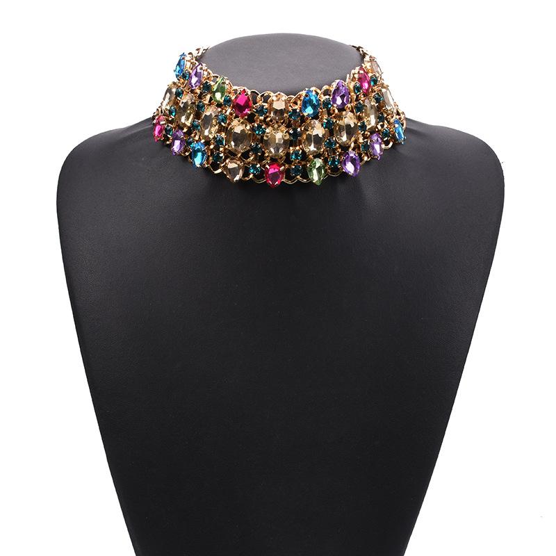 Collar Gargantilla de Gota de Agua Colorida con Diamantes Completos, Accesorio Exagerado de Declaración para Conjunto de Ropa de Mujer