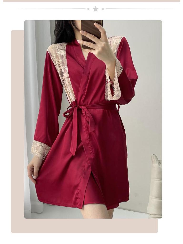 2025 High-End Women's Ice Silk Lace Spaghetti Strap Nightdress & Pajama Set
