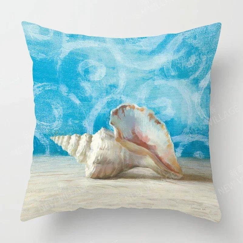Home Decor Seashells & Starfish Beach-Themed Pillow Covers Pattern Cushion Cover Suitable for Sofa Bedroom Car Pillow Cover