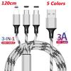 3 i 1 hurtigkabel for mobiltelefon Hurtiglader Micro USB-kabel Type C Android-laderkabel for IPhone Tre dataladekabel