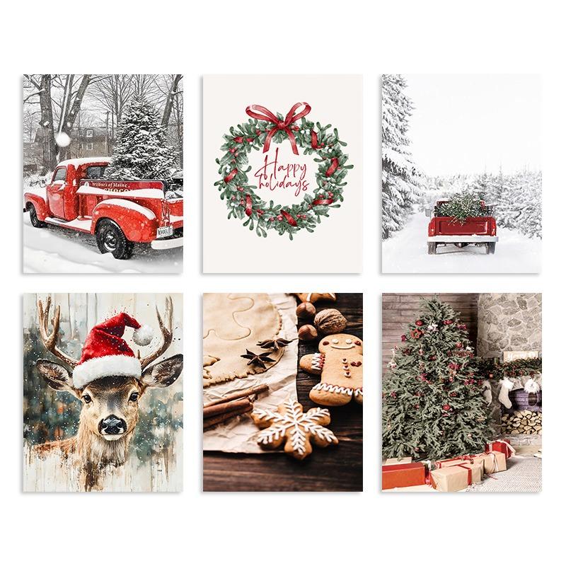 6pcs Santa Claus and Snowman Wall Art Canvas Painting Nordic Winter Snow Scene Prints Poster Living Room Bedroom Christmas Decor