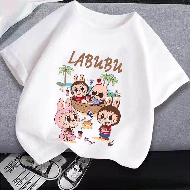 Kids Cartoon Cotton T-shirt Labubued Children Anime Print Tee Girl Fashion Casual Clothes Summer Cute Short Sleeve Clothing Gift