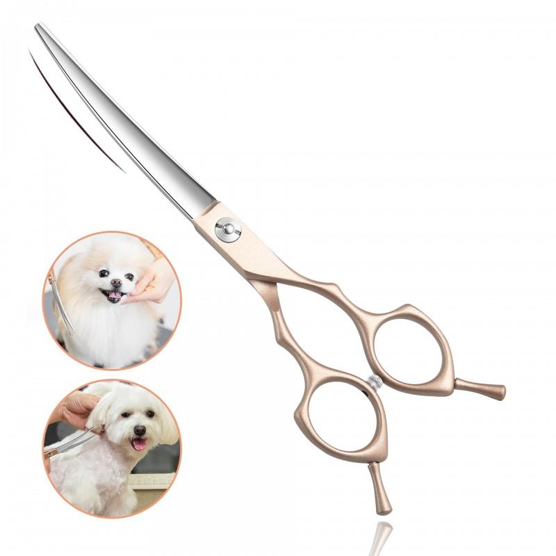 7 Inch Rose Gold Curved Fishbone Grooming Scissors Dogs Professional Pet Hair Trimming Shears Stainless Steel