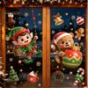 Winter Holiday Window Decorations 2PCS Christmas Static Sticker, Cute Cartoon Elves And Bears Easy Installation Glass Adhesives Print, PVC Stickers