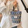 Casual Hand-Carrying National Style Tote Bag Linen Flower Printed Bohemian Handbag Lightweight Lunch Bag Women