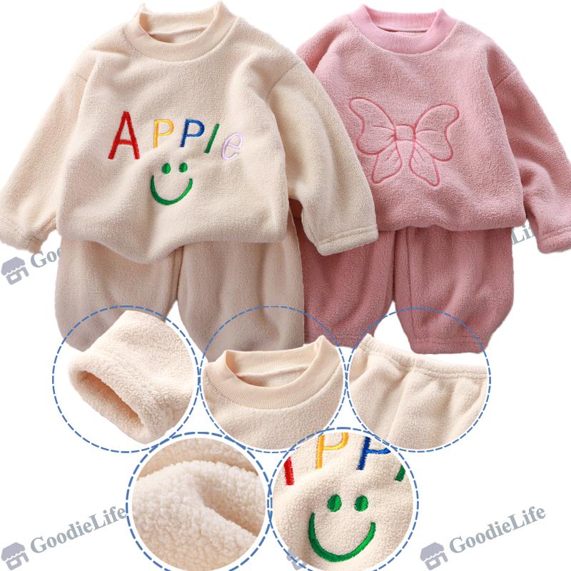 Kids Winter Pajamas Set Thickened Fleece Warm Sleepwear Boys Girls Korean Style Children Outfit
