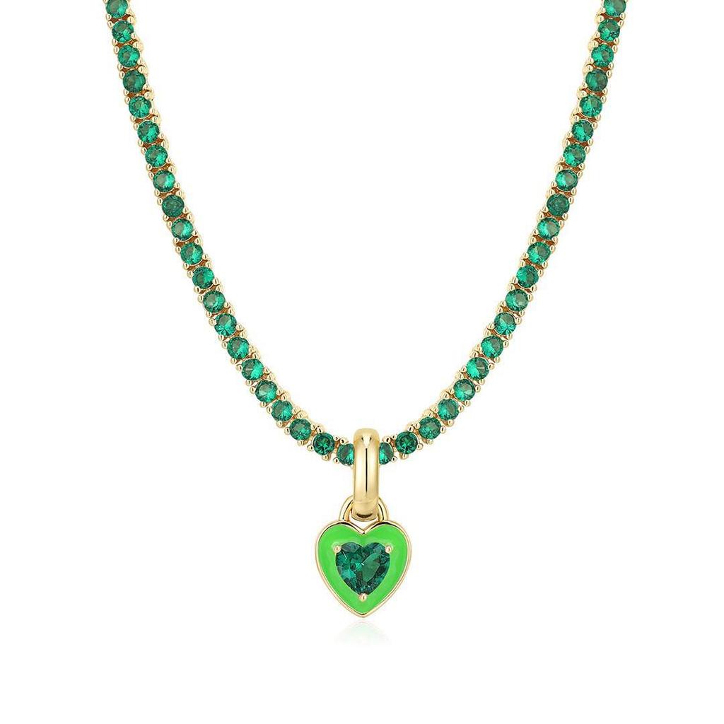 European Light Luxury Emerald Colorfast Tennis Choker Necklace with Colorful Cubic Zirconia