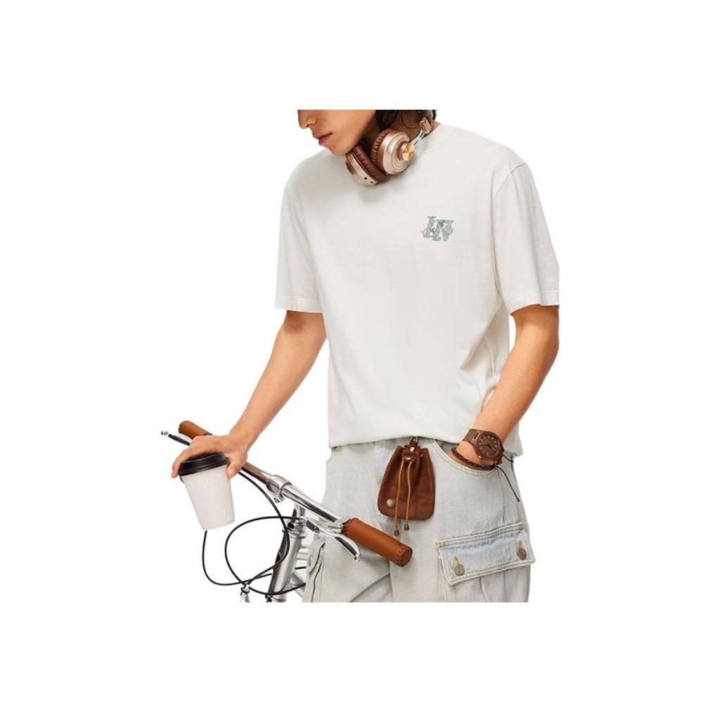 Li Ning Seria Stil de Viață Sportiv Tricou Pulover cu Gât Rotund cu Literă Imprimată Mânecă Scurtă Umeri Căzuți Tricou Unisex Albastru Mușchi Deschis AHSU319-4