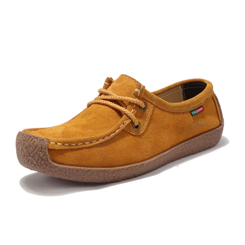 New Autumn Casual Women Shoes Loafers Lace Up Suede Leather Flats Slip-On Mom Shoe Mujer Zapatos Chaussure Femme Size 35-42