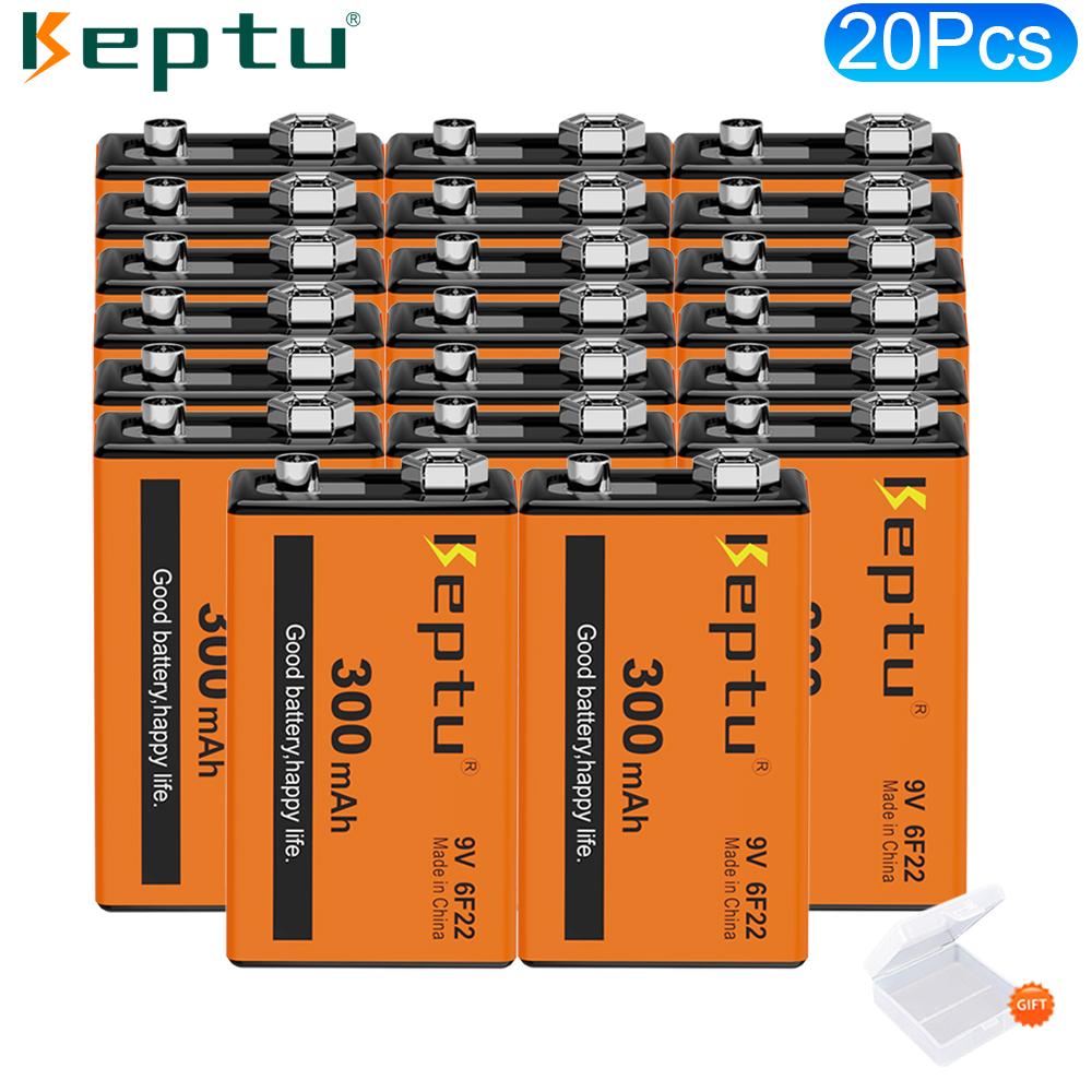 KEPTU 9V 300mAh Long-lasting Rechargeable Batteries for Wireless Microphones, Guitars, and Smoke Alarms