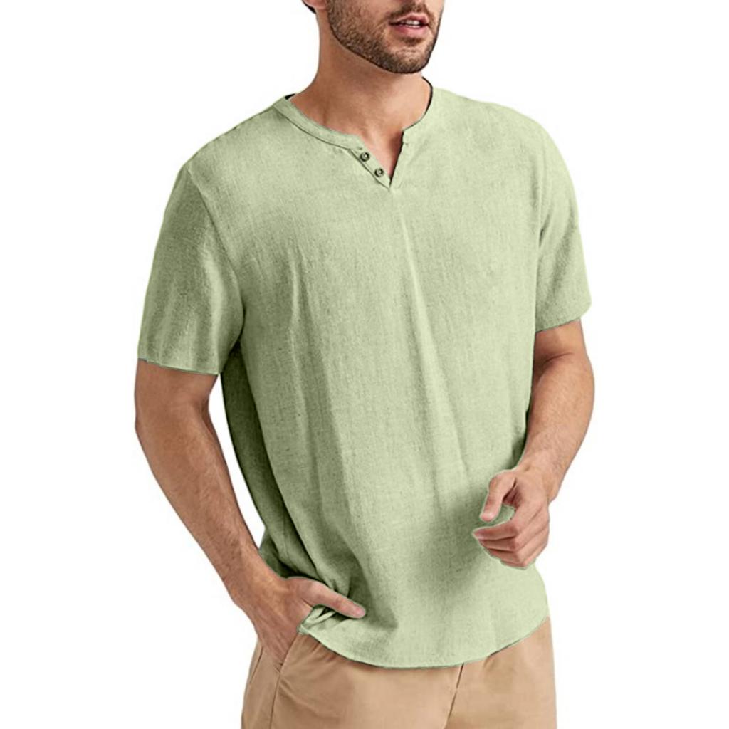Men's Casual -color Short-sleeved Shirt With V-neck And Light Short-sleeved Top