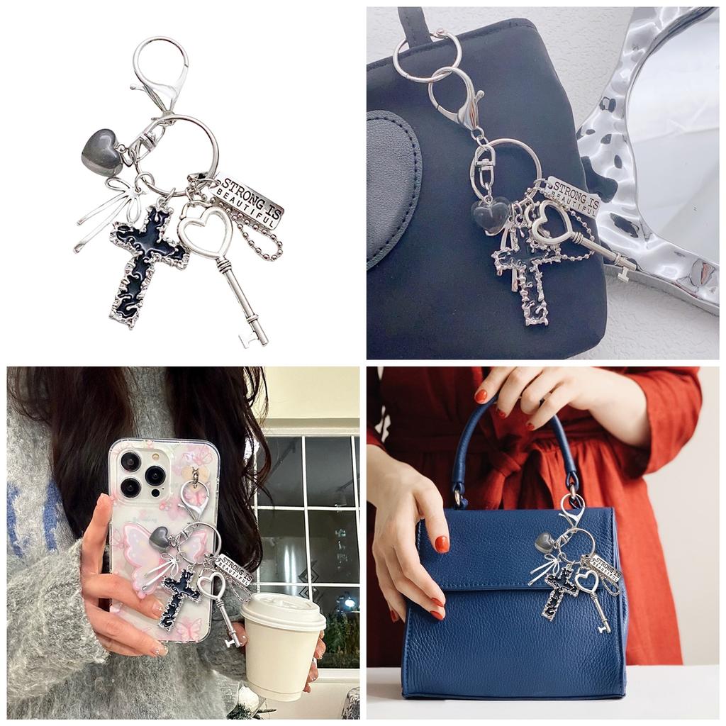 Fashion Heart Lock Bows Keychain Fashion Alloy Metal Keyring Unique Handbag Charm Decoration for Men and Women