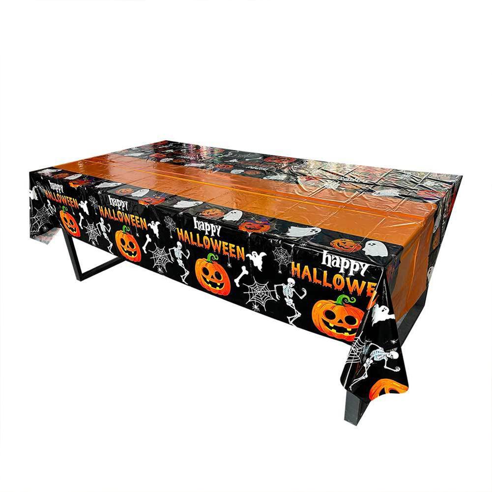 Halloween Pumpkin Skeleton Themed Disposable Tablecloth Waterproof Oilproof Rectangular Table Cover Festival Party Decor Supply