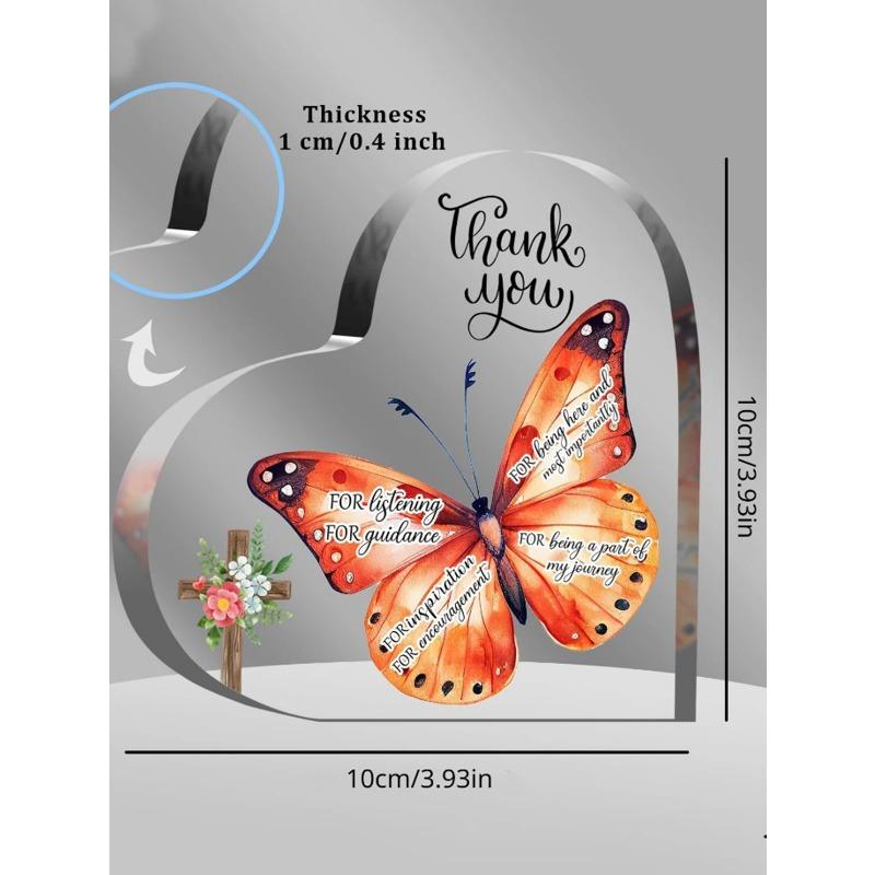 2D Flat Thank You Friend Gift Acrylic Heart Shaped Desktop Decoration Plaque, Home Decor Plaque Hanging Wall Art Decorative Garden Decoration for Room