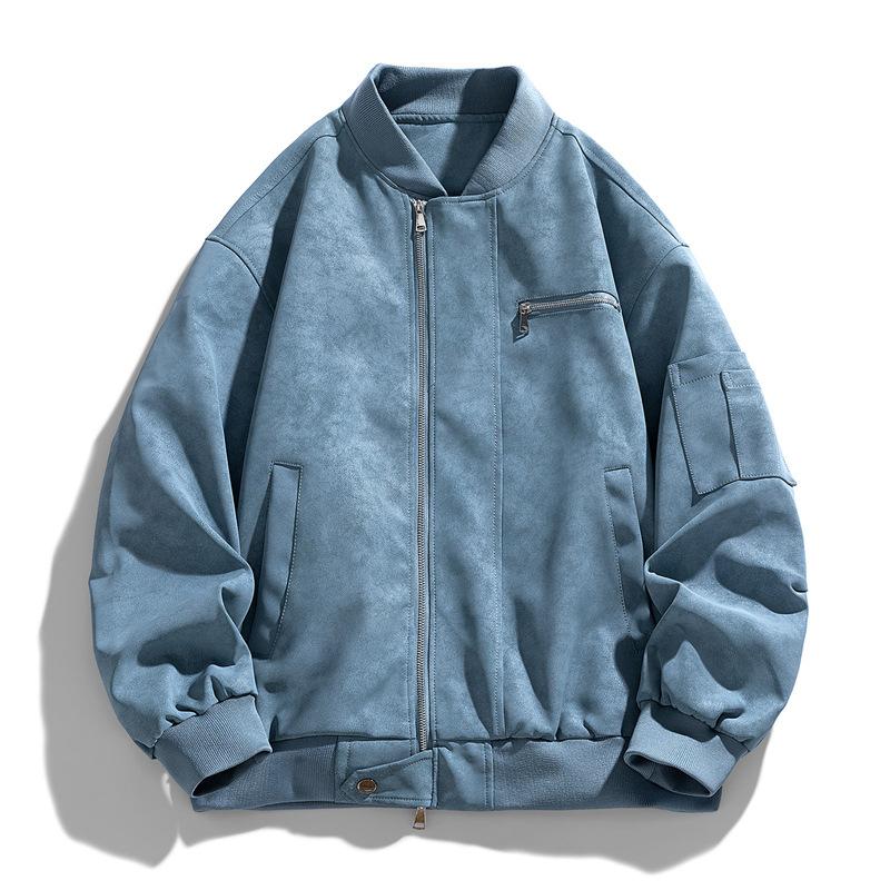 Αμερικάνικο Μπουφάν Μπέιζμπολ Μοτοσικλέτας, Μπουφάν από Πλυμένο Δέρμα, Ανδρικό Ανοιξιάτικο και Φθινοπωρινό Χαλαρό Πιλοτικό Μπουφάν με πέτο