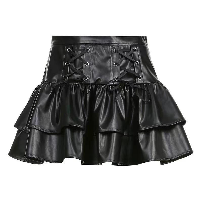 Sexy lingerie sexy dark hottie high waist short skirt skirt showing thin legs long straps pleated leather skirt cake skirt woman