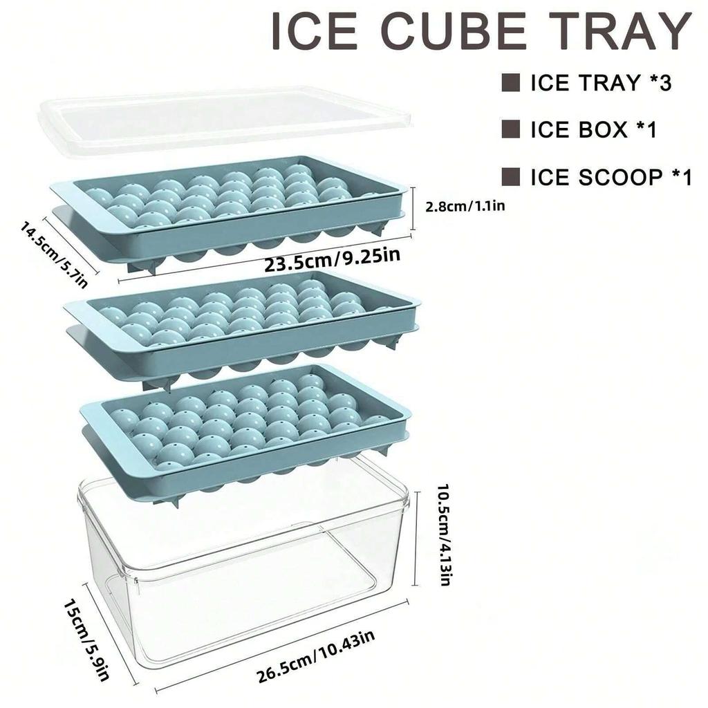Round Ice Cube Tray Set 3 Trays 1 Ice Bin And Scoop Upgraded Ice Trays Circle Ice Cube Mold Tray for Cocktail Whiskey Coffee