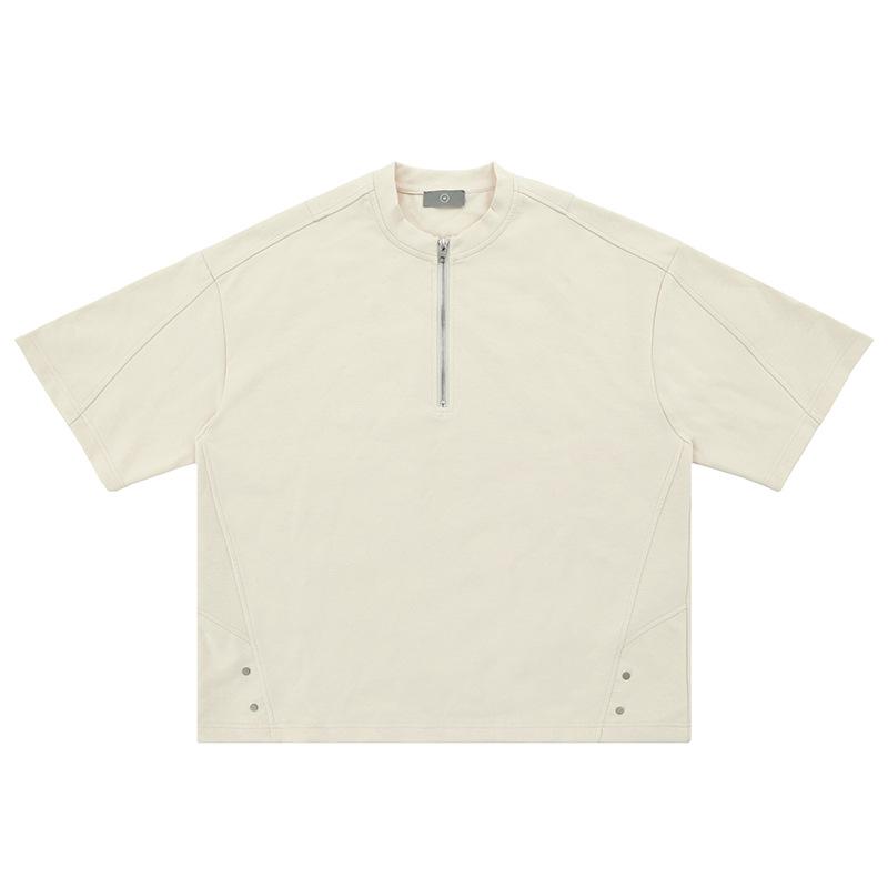 

Мужская уличная одежда в европейском и американском стиле, весна-лето, однотонная, с коротким рукавом и застежкой-молнией на половину длины XL абрикосовый