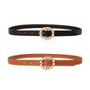 Elegant Women's Two-Piece Leather Waist Belt Set with Pearl Buckle
