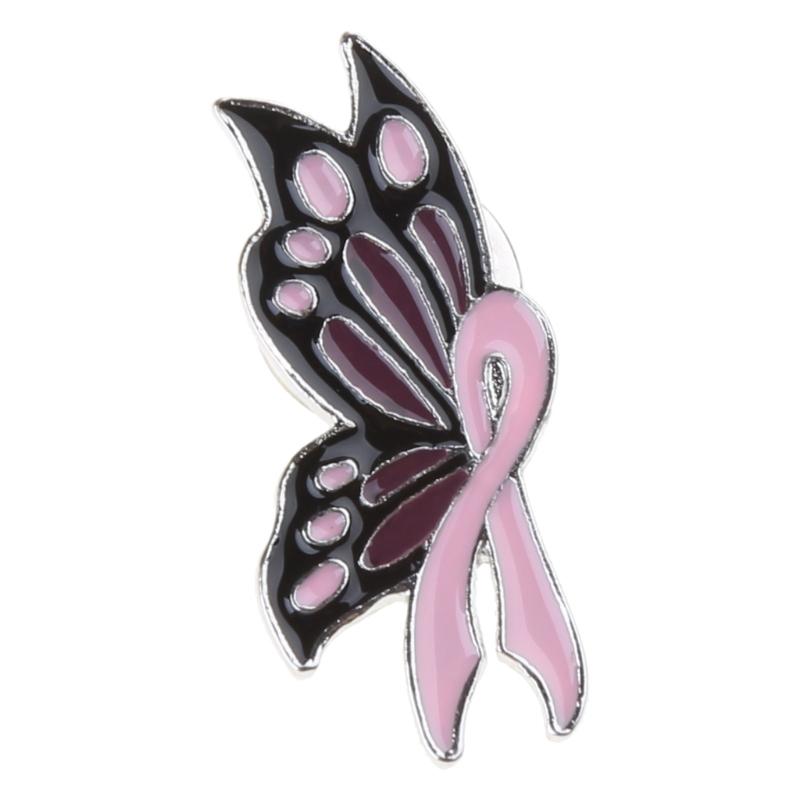 Butterfly Ribbon Brooch Breast Cancers Awareness Metal Dripping Oil Corsage Enamel Pin Badge Clothing Accessories