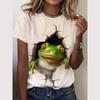 T-shirt d'été pour femme avec impression grenouille 3D, graphique amusant 'percée murale', col rond, manches courtes, décontracté, ample